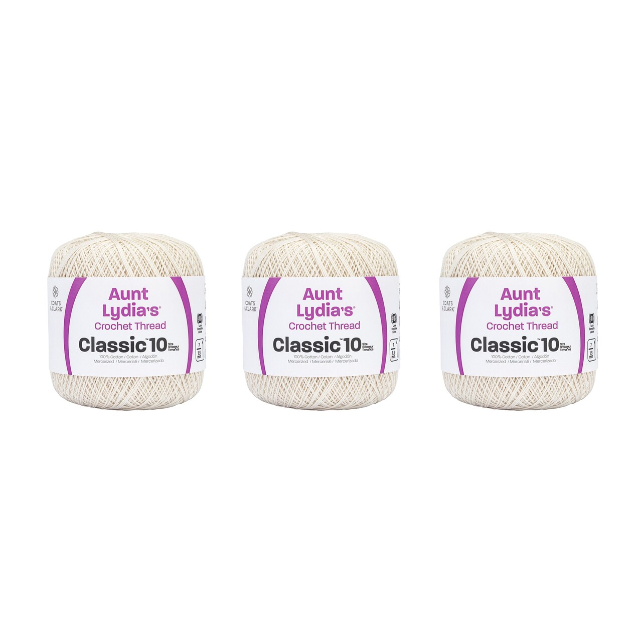 Aunt Lydia Classic Antique White Crochet - 3 Pack of 350y/320m - Cotton - Gauge 10 - Crochet